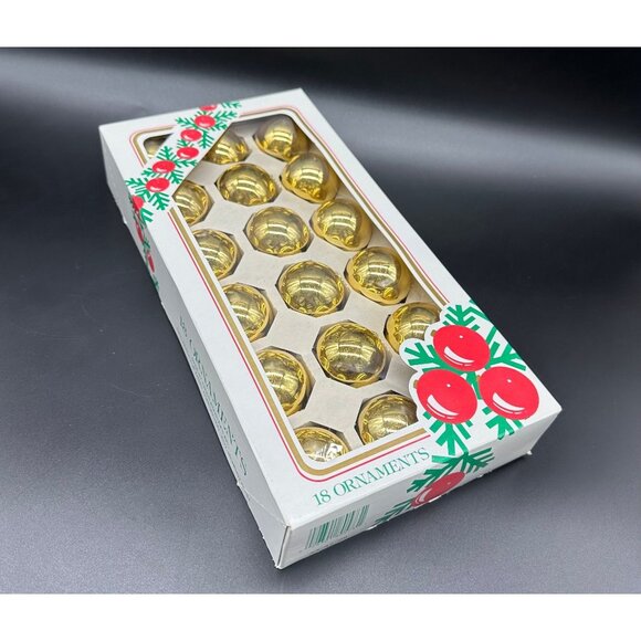 Vintage Christmas Ornaments Kmart Gold Glass Balls 18 Count Retro Decoration - Picture 1 of 10